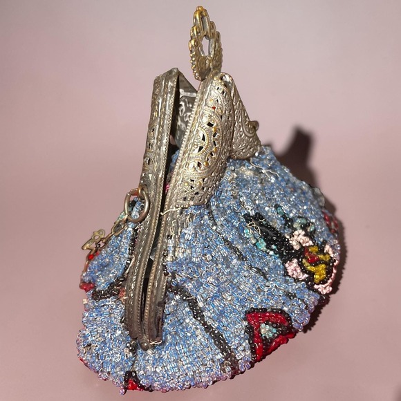 Antique 1920s Art Deco Micro Beaded Flapper Purse Floral Czech Glass Evening Bag - Picture 2 of 16